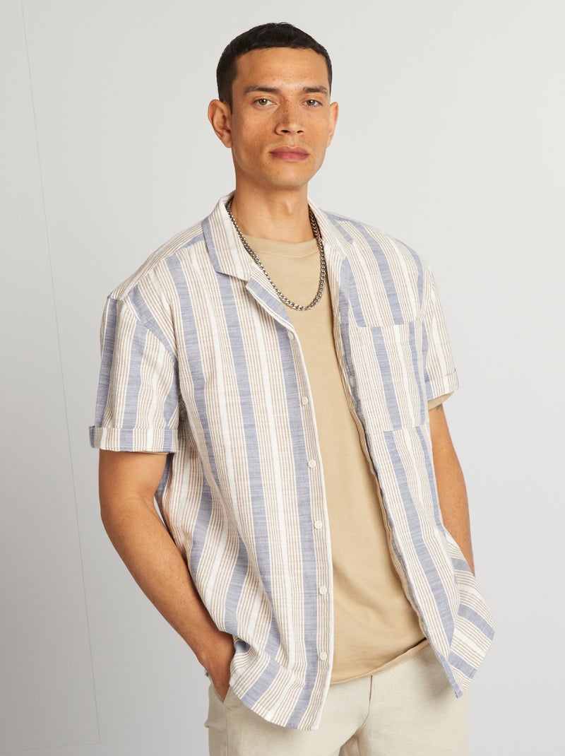 Camisa às riscas e mangas curtas AZUL - Kiabi