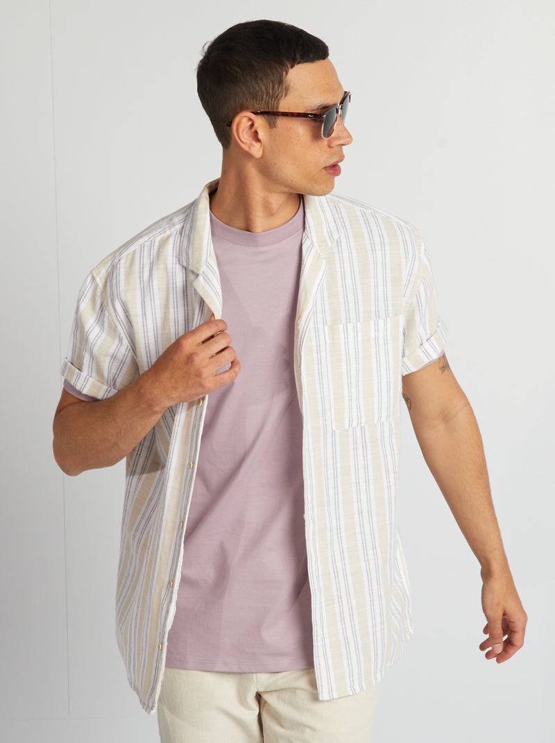 Camisa às riscas e mangas curtas CAQUI - Kiabi