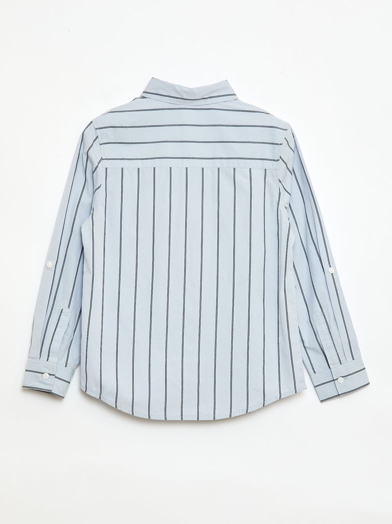 Camisa às riscas em algodão com bolso no peito Azul - Kiabi