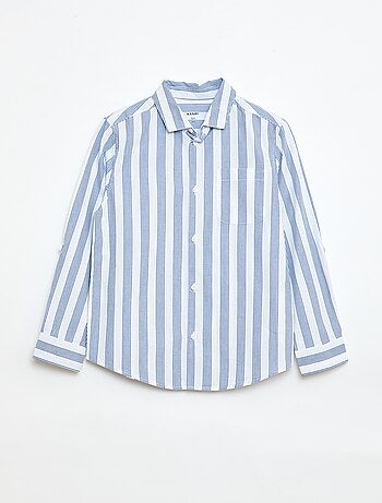 Camisa às riscas em algodão com bolso no peito