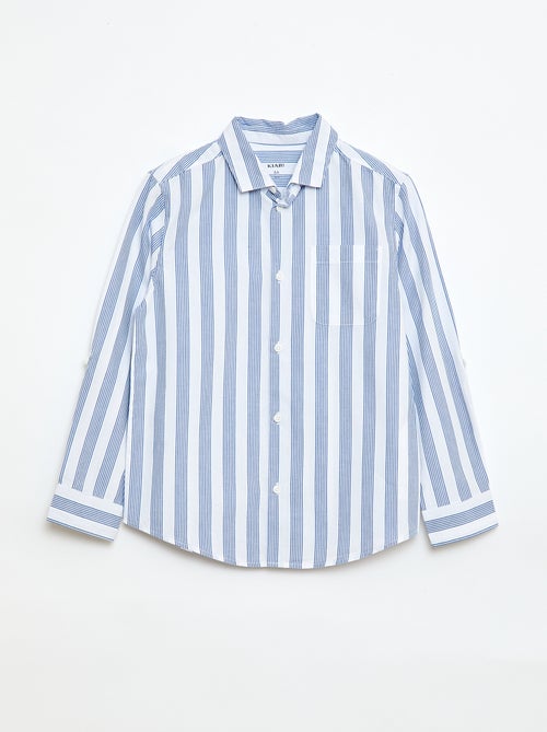 Camisa às riscas em algodão com bolso no peito - Kiabi