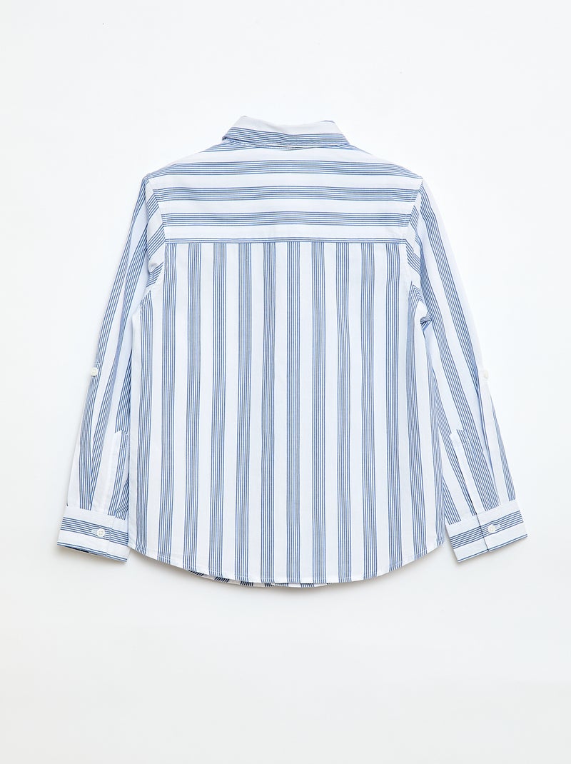 Camisa às riscas em algodão com bolso no peito Azul - Kiabi