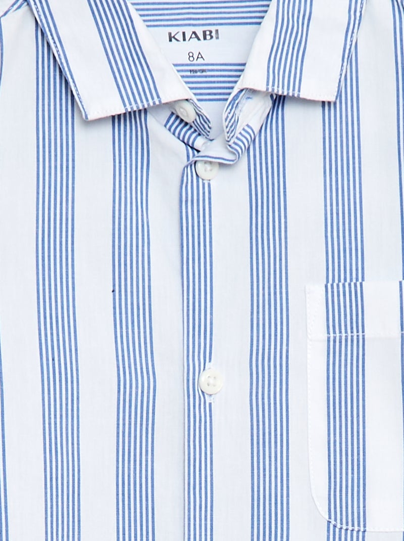Camisa às riscas em algodão com bolso no peito Azul - Kiabi