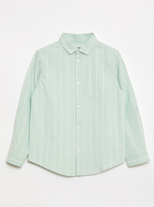 Camisa às riscas em algodão com bolso no peito - Kiabi