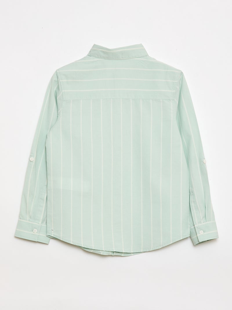 Camisa às riscas em algodão com bolso no peito Azul - Kiabi