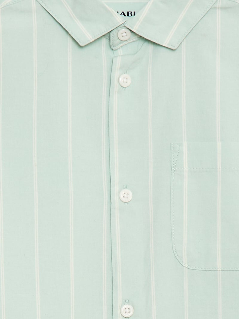 Camisa às riscas em algodão com bolso no peito Azul - Kiabi