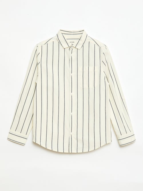Camisa às riscas em algodão com bolso no peito - Kiabi