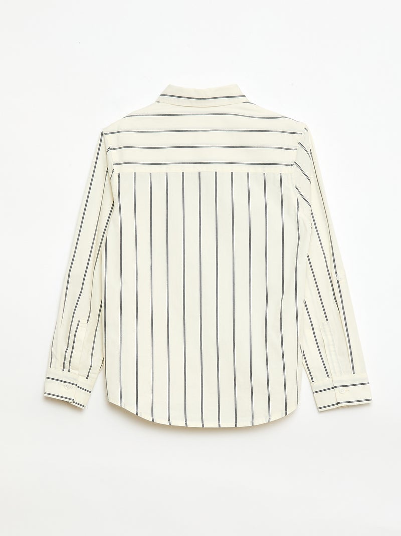 Camisa às riscas em algodão com bolso no peito Bege - Kiabi