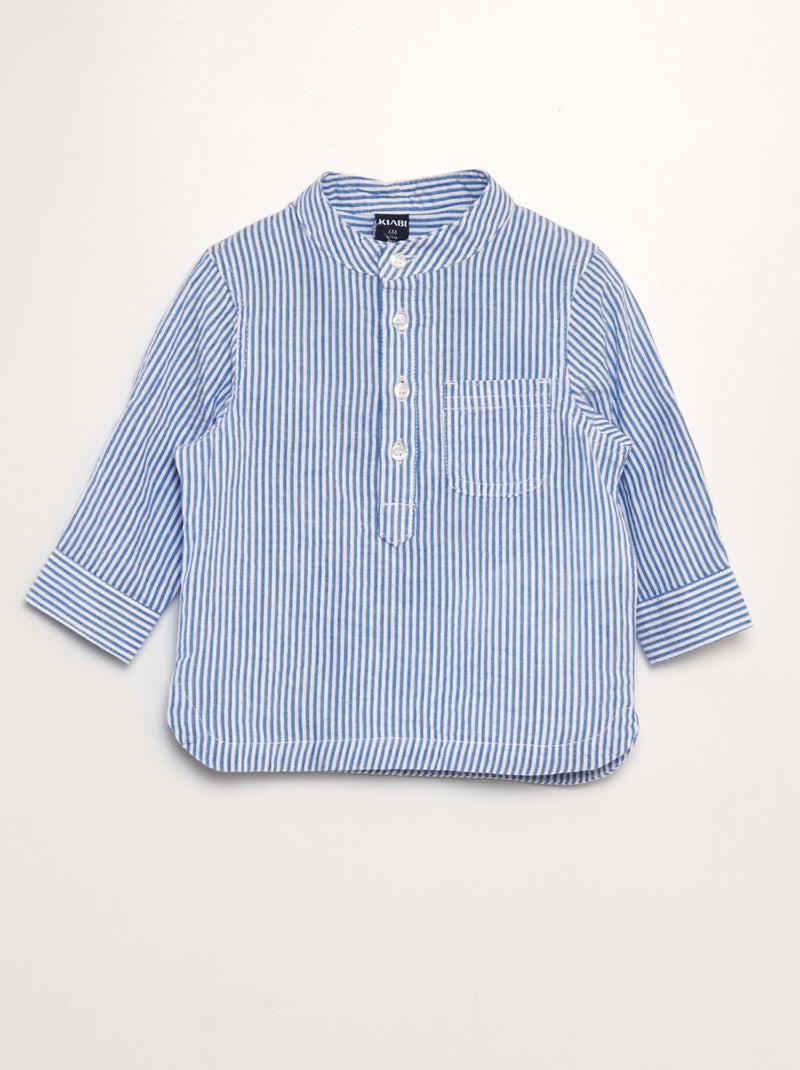 Camisa às riscas em linho AZUL - Kiabi