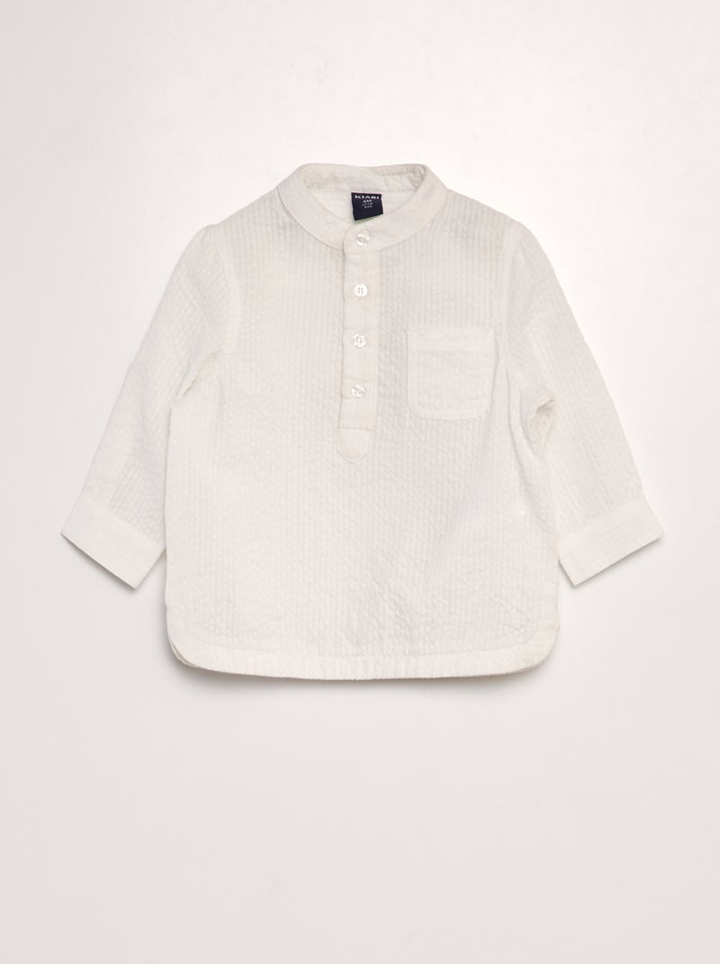 Camisa às riscas em linho Branco - Kiabi