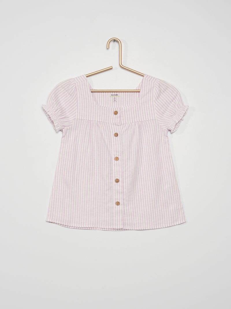 Camisa às riscas em linho BRANCO - Kiabi