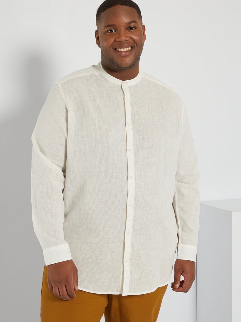 Camisa às riscas em linho BRANCO - Kiabi