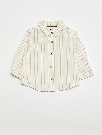 Camisa às Riscas em Linho e Algodão