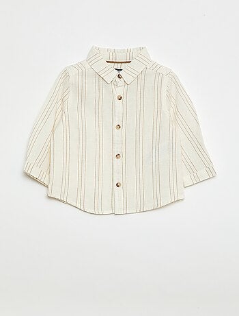 Camisa às Riscas em Linho e Algodão