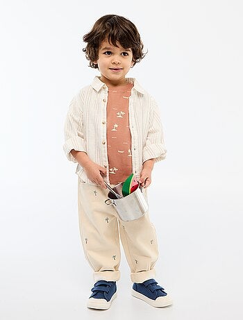 Camisa às Riscas em Linho e Algodão