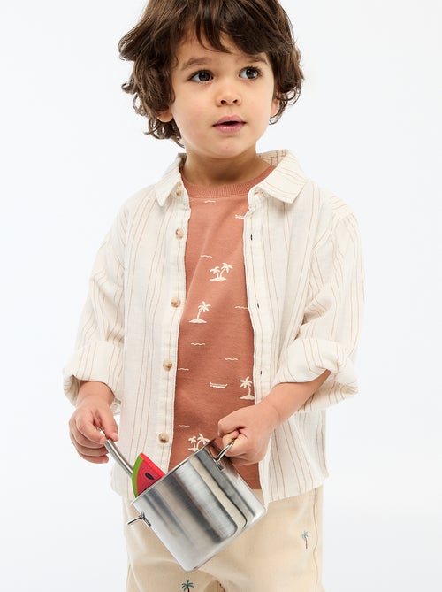 Camisa às Riscas em Linho e Algodão - Kiabi