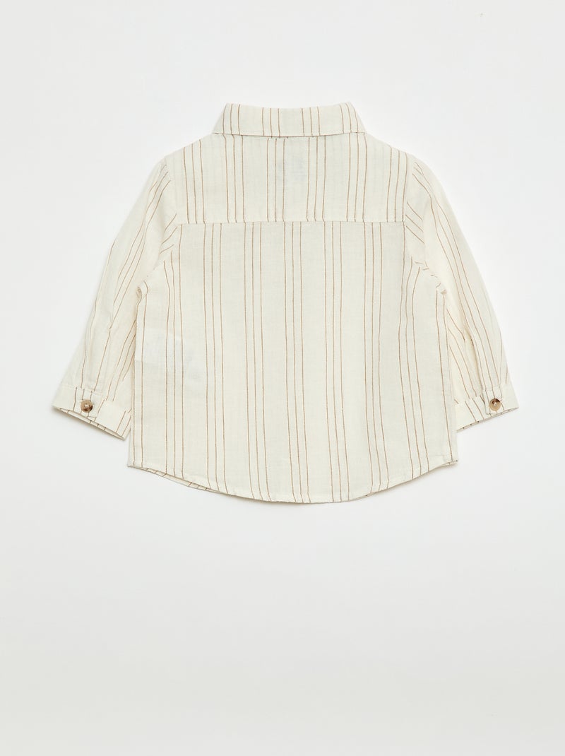 Camisa às Riscas em Linho e Algodão Branco - Kiabi