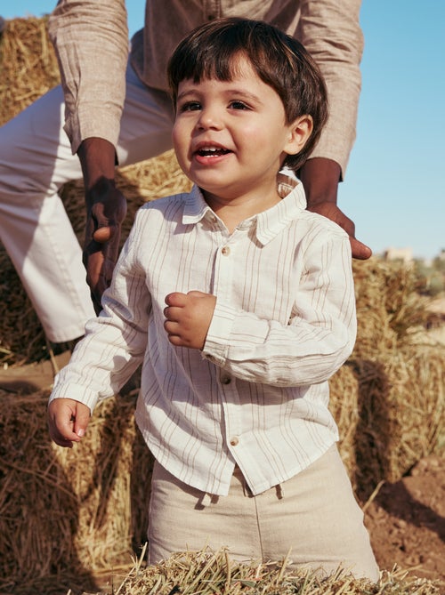 Camisa às Riscas em Linho e Algodão - Kiabi
