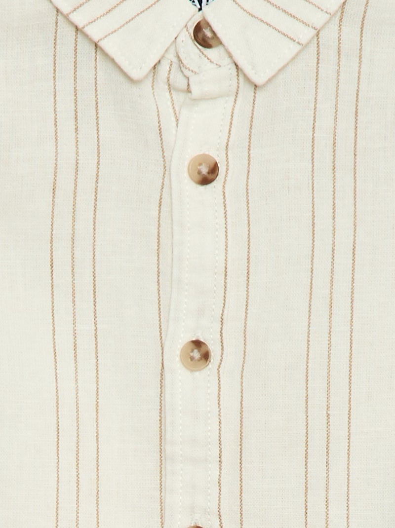 Camisa às Riscas em Linho e Algodão Branco - Kiabi