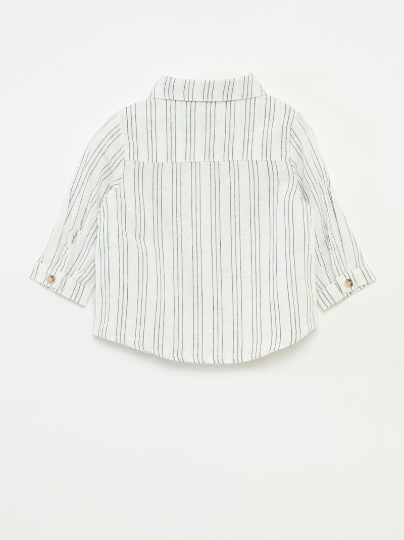 Camisa às Riscas em Linho e Algodão Branco - Kiabi