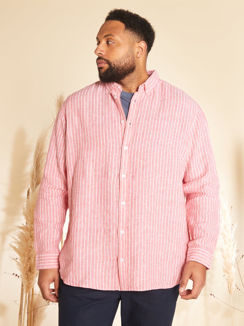Camisa às riscas em linho LARANJA - Kiabi