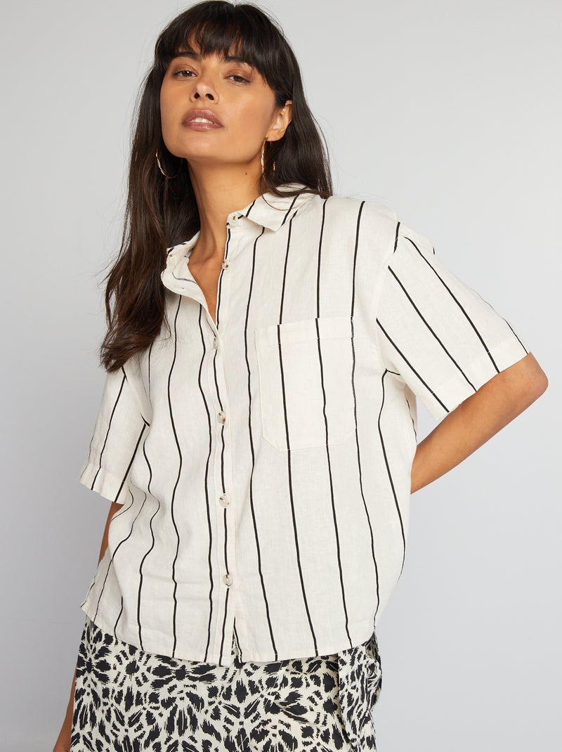 Camisa às riscas em linho misturado BEGE - Kiabi