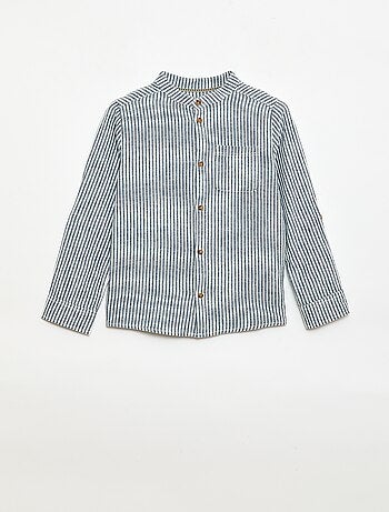 Camisa às riscas em mistura de linho