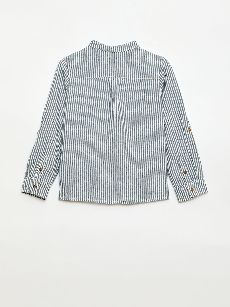 Camisa às riscas em mistura de linho Azul - Kiabi