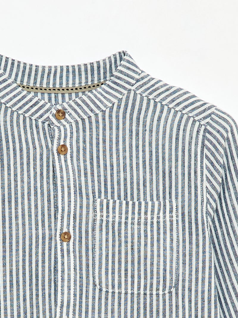 Camisa às riscas em mistura de linho Azul - Kiabi