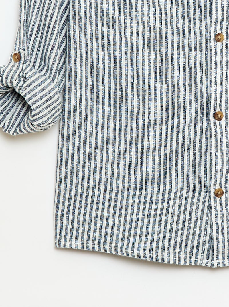 Camisa às riscas em mistura de linho Azul - Kiabi