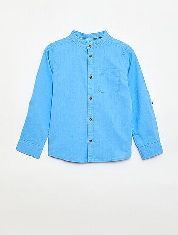 Camisa às riscas em mistura de linho