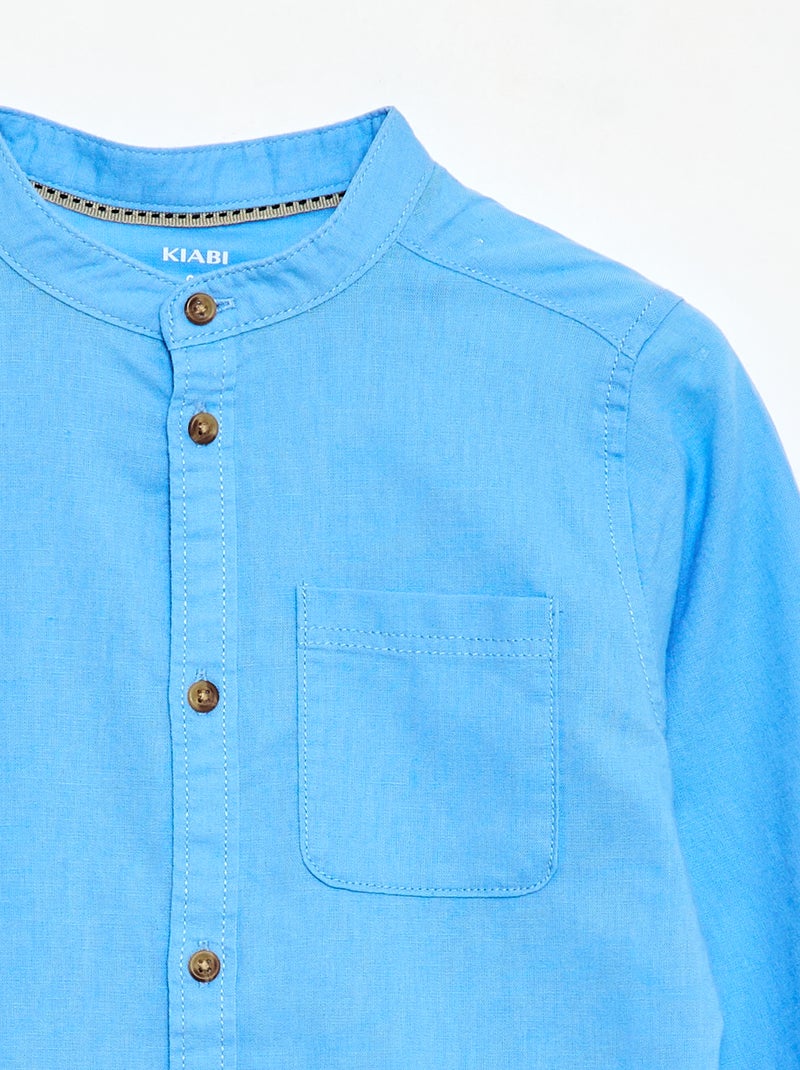 Camisa às riscas em mistura de linho Azul - Kiabi