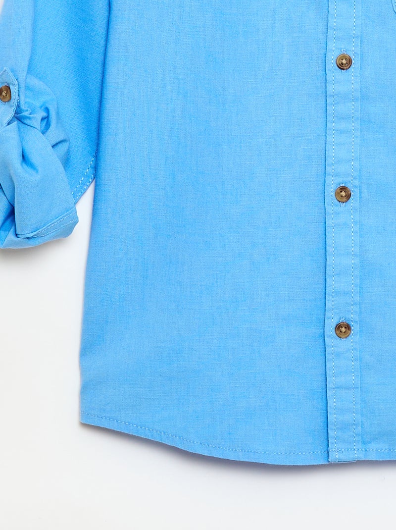 Camisa às riscas em mistura de linho Azul - Kiabi