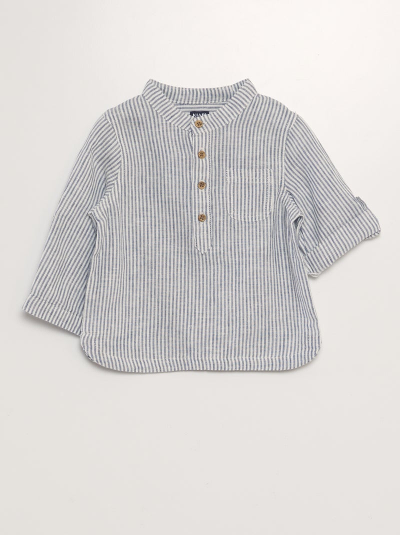 Camisa às riscas em mistura de linho BRANCO - Kiabi