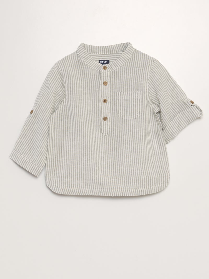 Camisa às riscas em mistura de linho BRANCO - Kiabi