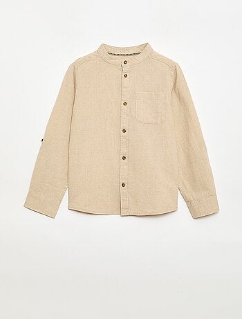 Camisa às riscas em mistura de linho