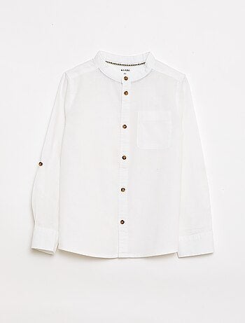 Camisa às riscas em mistura de linho