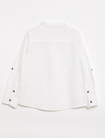 Camisa às riscas em mistura de linho