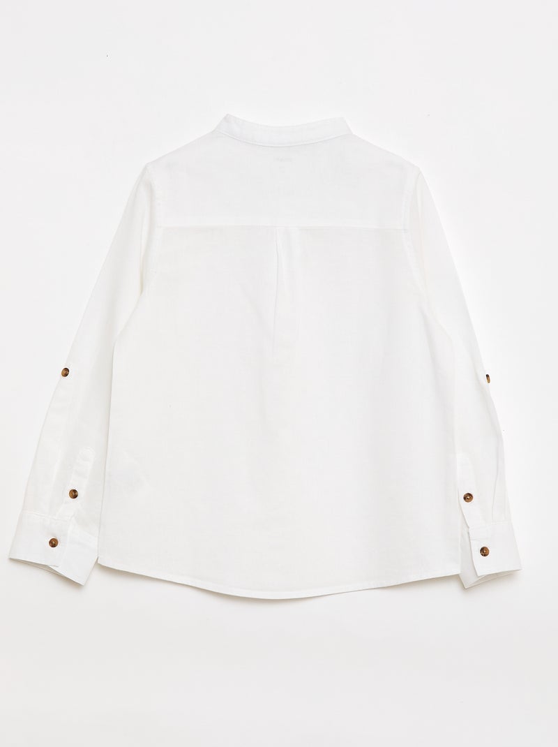 Camisa às riscas em mistura de linho Branco - Kiabi