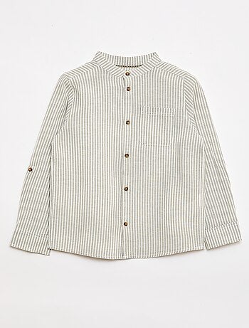 Camisa às riscas em mistura de linho