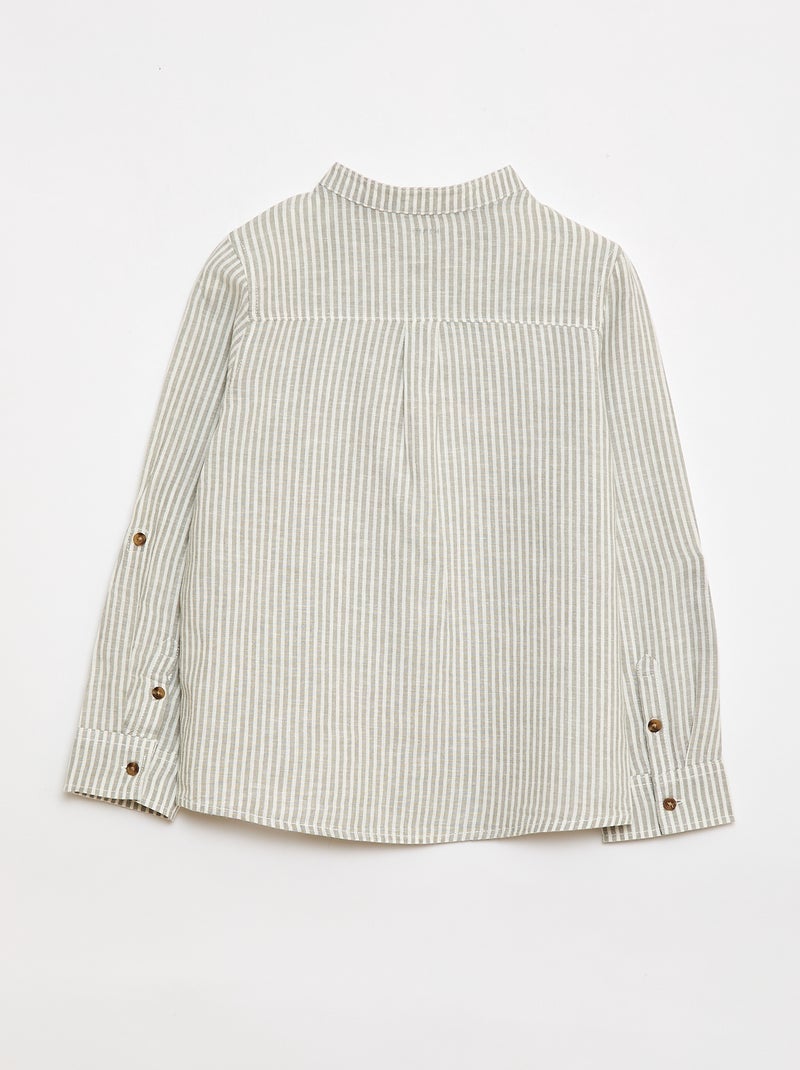 Camisa às riscas em mistura de linho Caqui - Kiabi