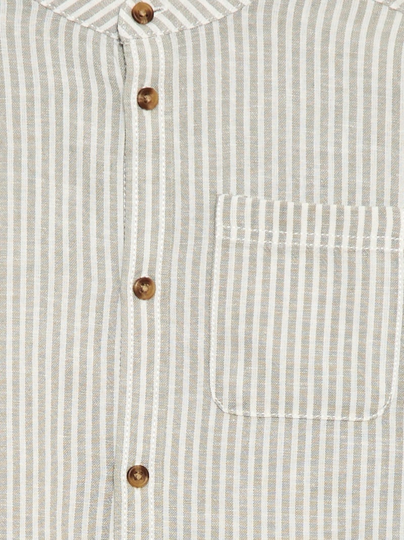 Camisa às riscas em mistura de linho Caqui - Kiabi
