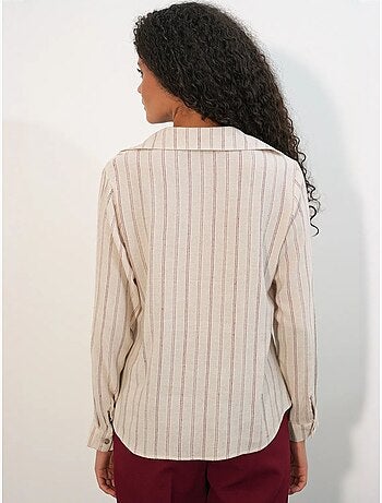 Camisa às riscas em mistura de linho com detalhe de atilho bdart
