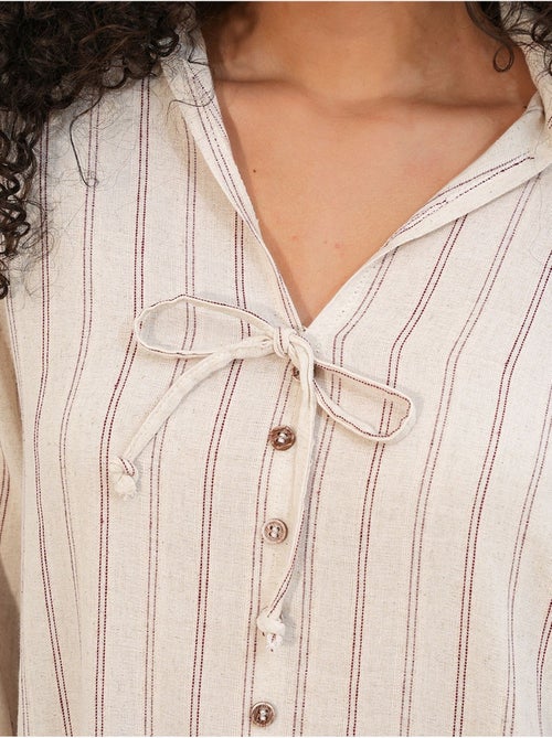 Camisa às riscas em mistura de linho com detalhe de atilho bdart - Kiabi