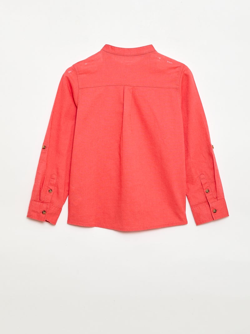 Camisa às riscas em mistura de linho Laranja - Kiabi