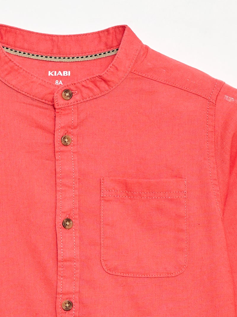 Camisa às riscas em mistura de linho Laranja - Kiabi