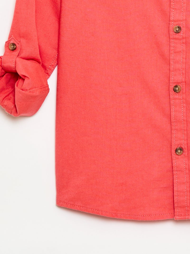 Camisa às riscas em mistura de linho Laranja - Kiabi