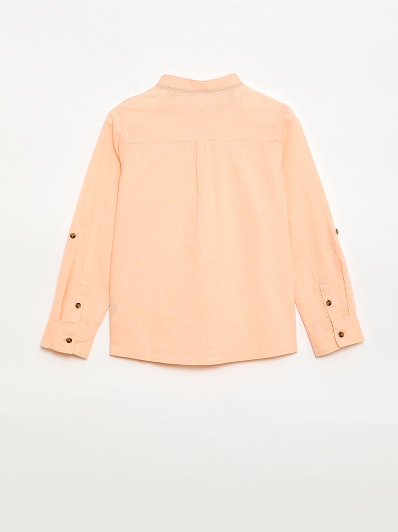 Camisa às riscas em mistura de linho Laranja - Kiabi