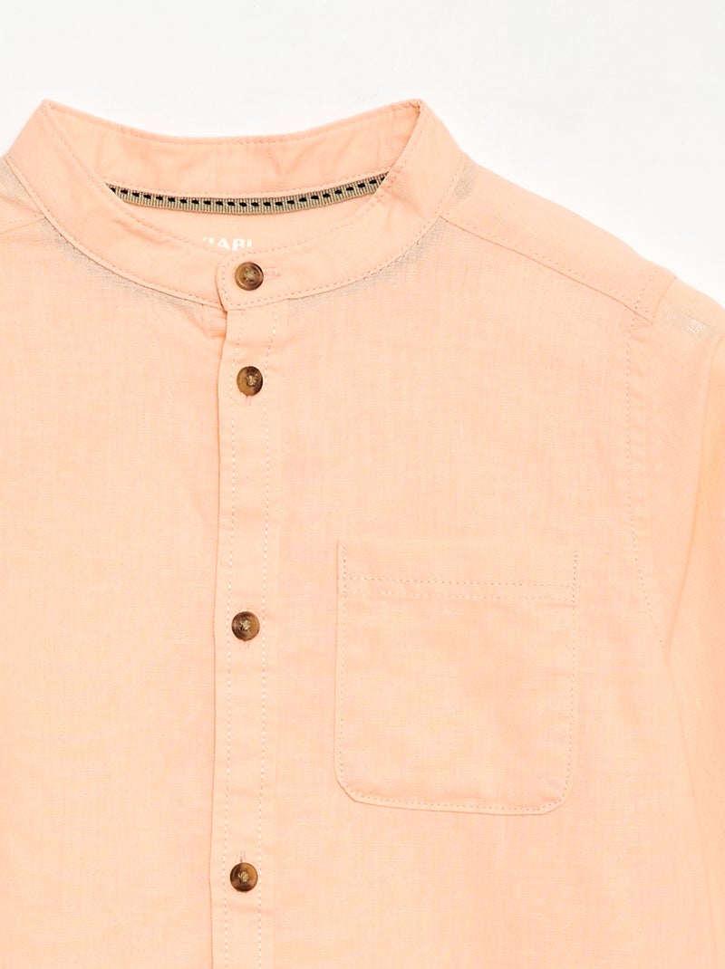 Camisa às riscas em mistura de linho Laranja - Kiabi
