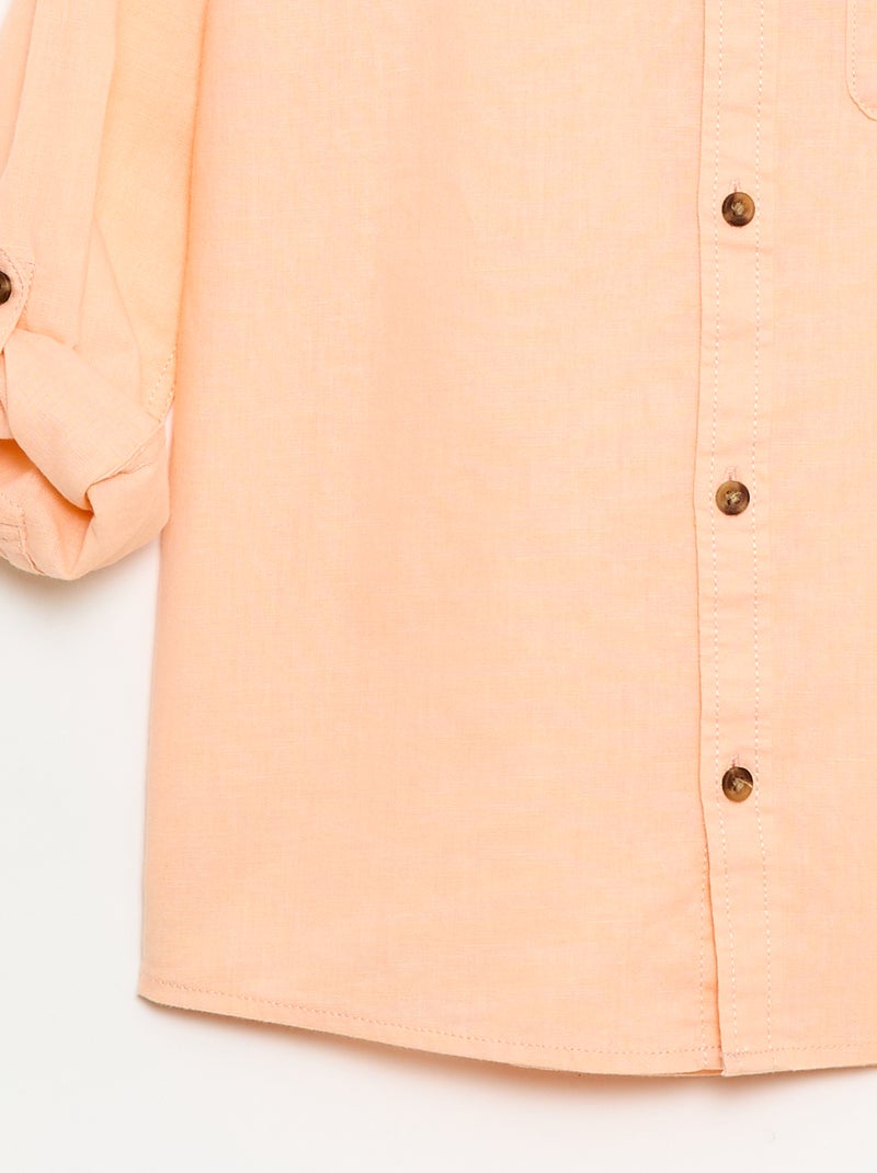 Camisa às riscas em mistura de linho Laranja - Kiabi